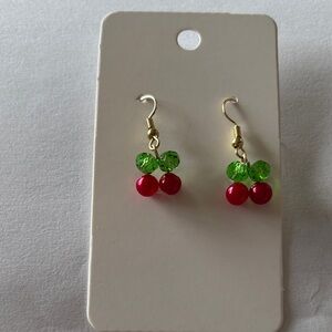 Cherry Drop Earrings in Red and Green